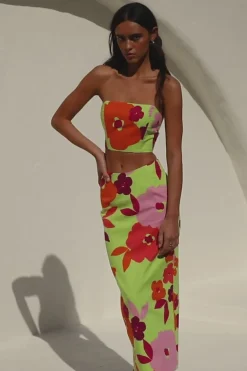 Hot SABO Drea Midi Skirt-Lime Floral