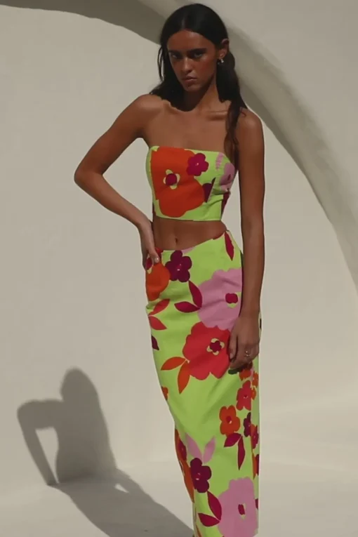 Hot SABO Drea Midi Skirt-Lime Floral