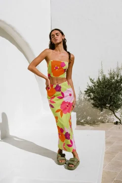 Hot SABO Drea Midi Skirt-Lime Floral