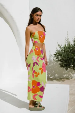 Hot SABO Drea Midi Skirt-Lime Floral