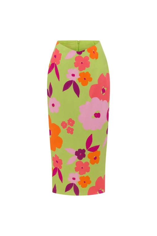 Hot SABO Drea Midi Skirt-Lime Floral