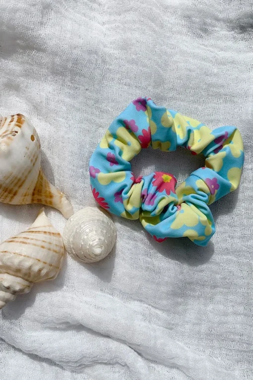 Hot SABO Retro Floral Scrunchie-Blue