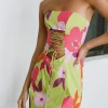 Hot SABO Romee Lace Up Dress-Lime Floral