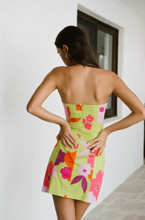 Hot SABO Romee Lace Up Dress-Lime Floral