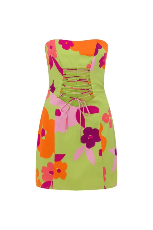 Hot SABO Romee Lace Up Dress-Lime Floral